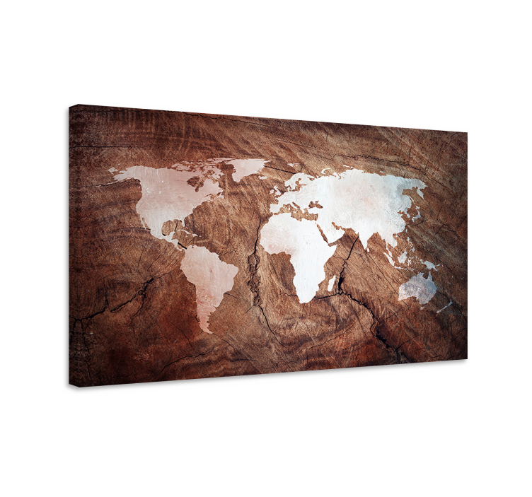 Wood effect world map canvas - TenStickers