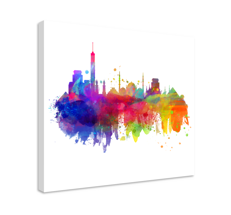 Cityscape wall art colorful urban skyline - TenStickers