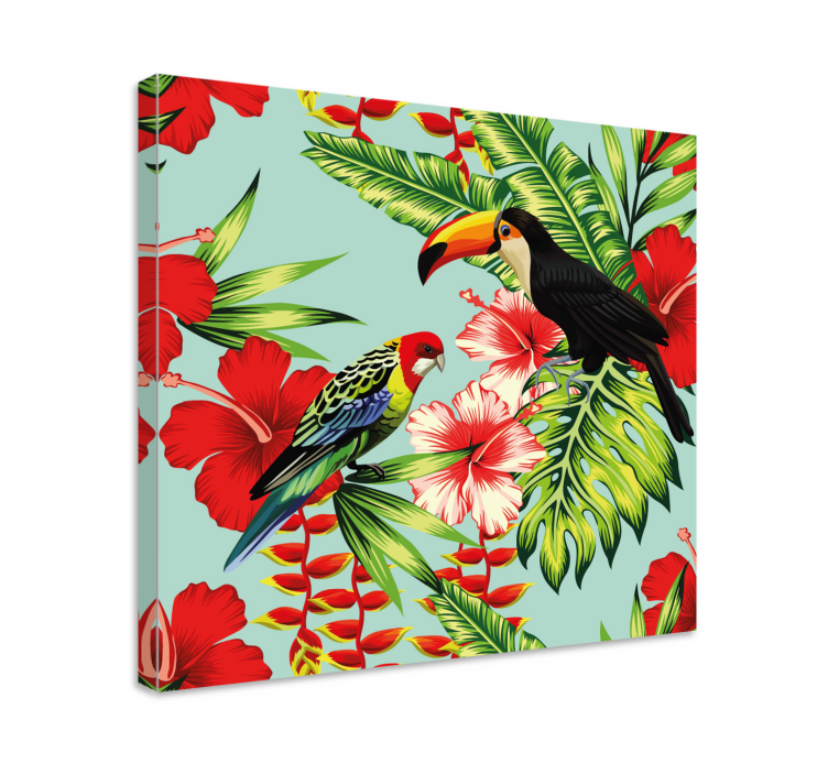 Tropical red flowers bird canvas art - TenStickers