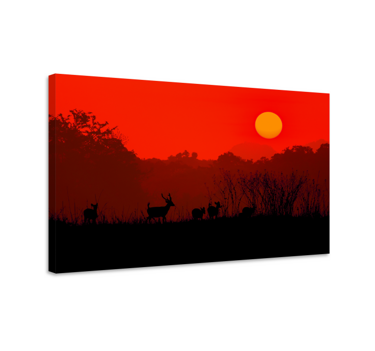 Stag canvas silhouetted stag sunset art print - TenStickers