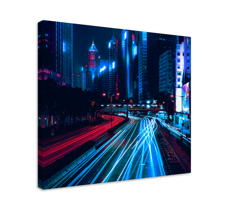 City blur effect red blue landscape canvas - TenStickers
