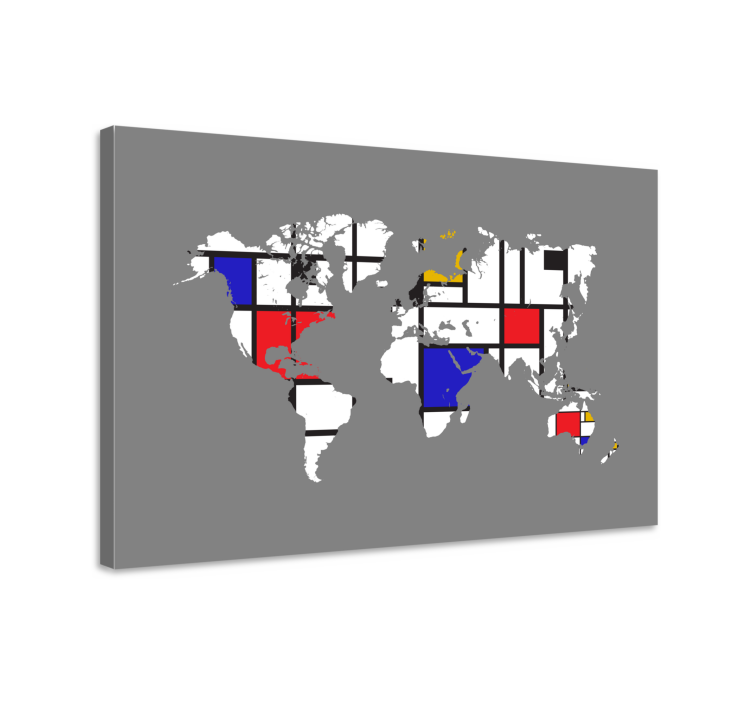 Mondrian  world map canvas - TenStickers