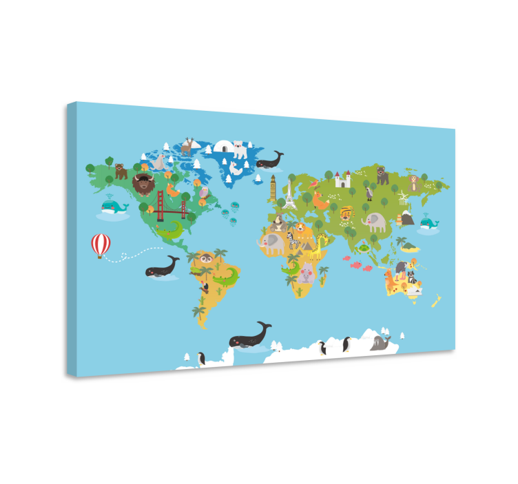 World map wall art engaging animal atlas - TenStickers