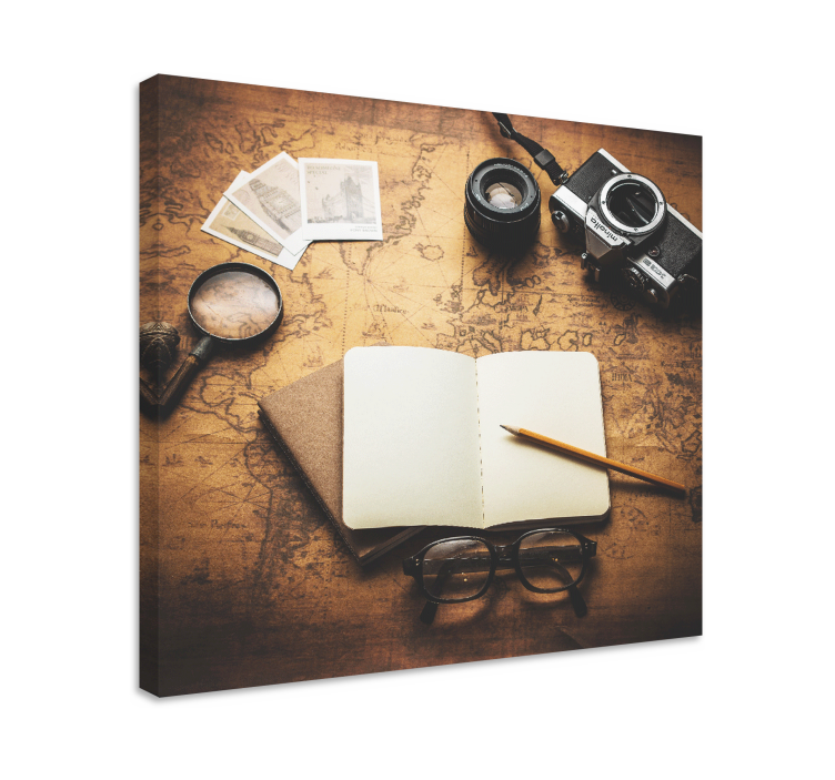 Vintage worldmap canvas pictures living room - TenStickers