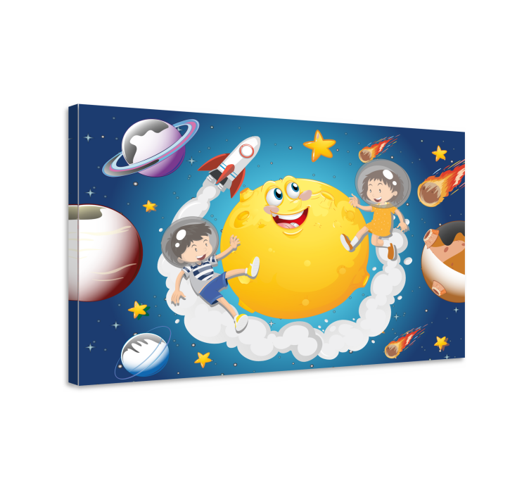 Cartoon children playing space nursery canvas - TenStickers