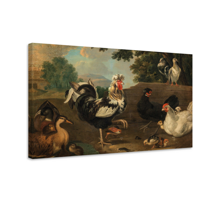 Dog wall art farmyard roosters gathering art - TenStickers