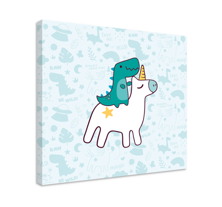 Unicorn pictures framed dinosaur riding unicorn - TenStickers