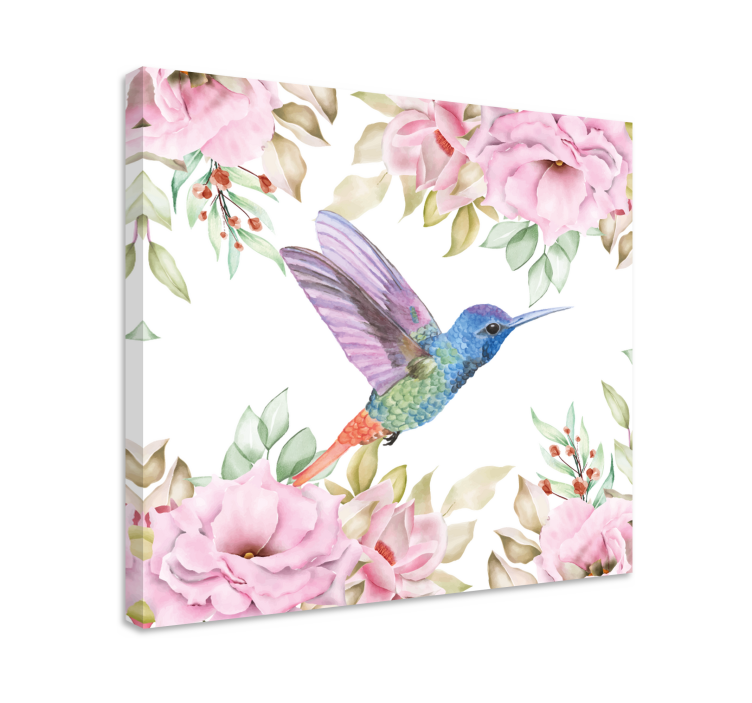 Bird canvas wall art hummingbird among roses - TenStickers