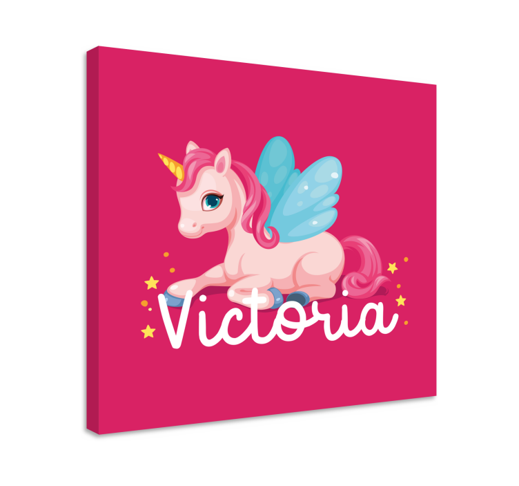 Funny pink happy unicorn personalised canvas - TenStickers