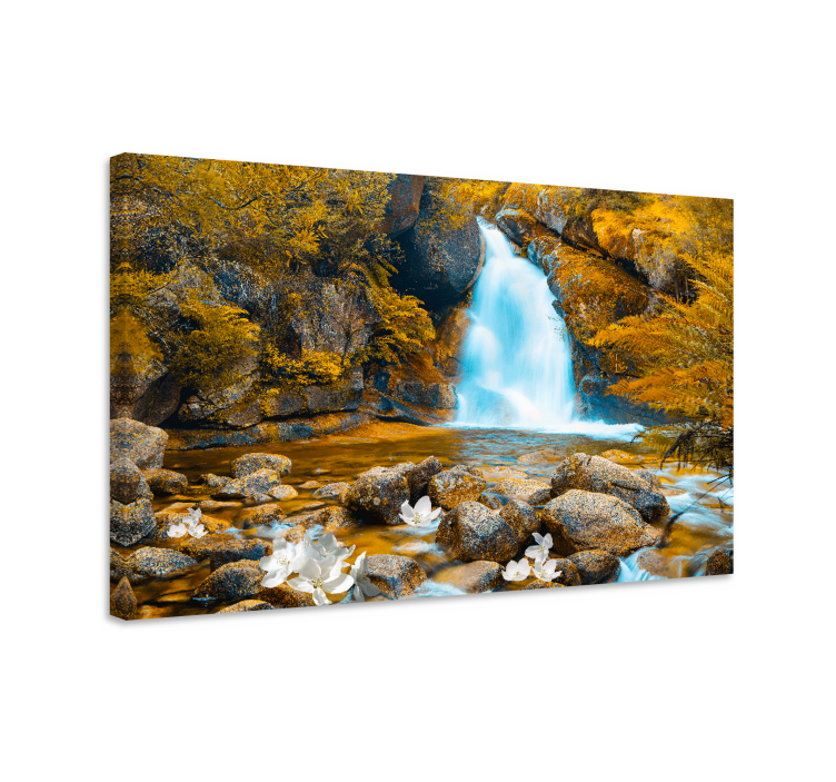 Flowers canvas serene waterfall landscape - TenStickers