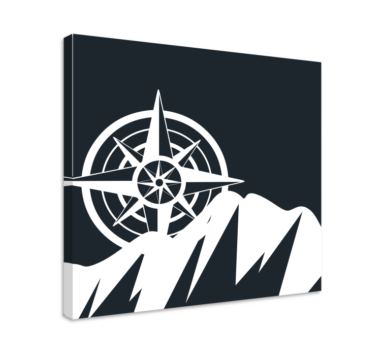 World map wall art with compass and mountains - TenStickers