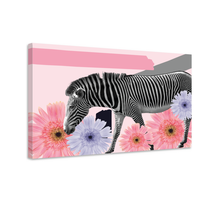 Animal canvas wall art zebra among blooms - TenStickers