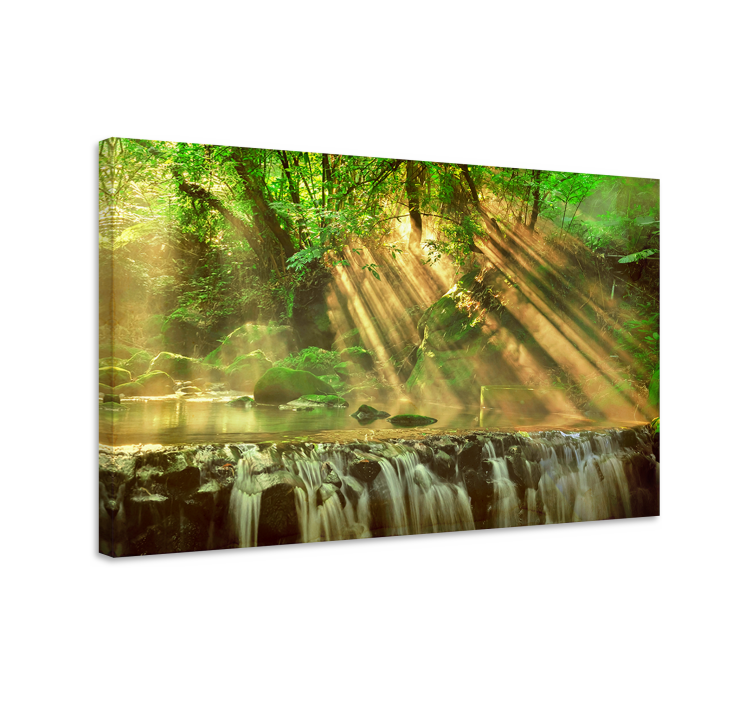 Scenic forest small waterfall landscape canvas - TenStickers