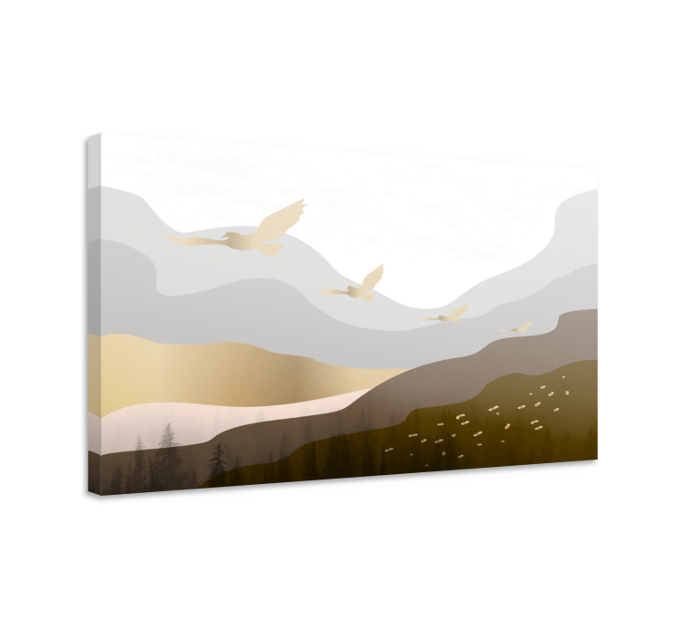 Geometric mountain and birds landscape canvas - TenStickers