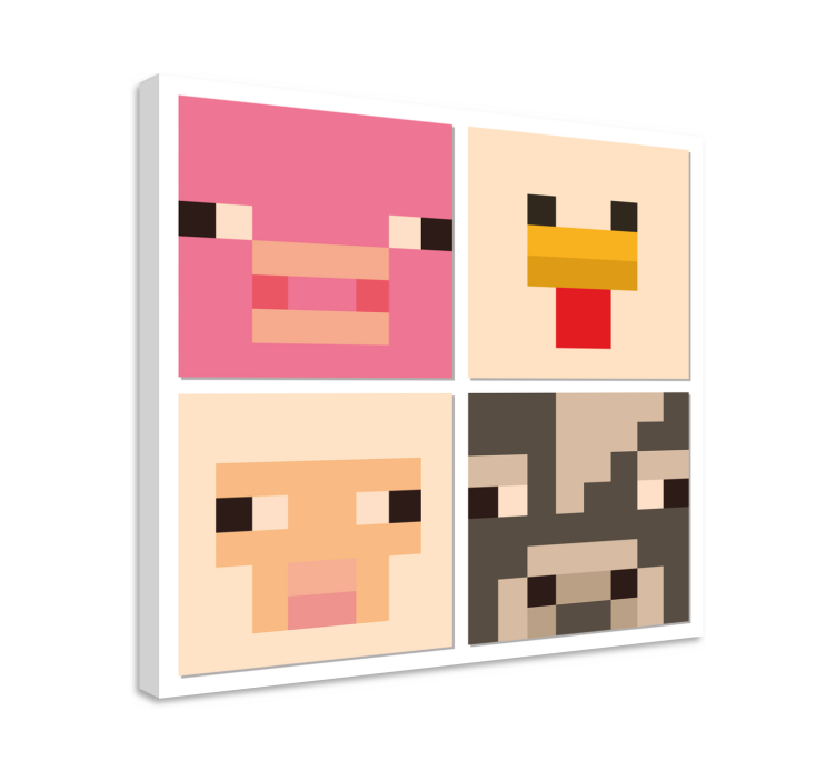 pixel art animal faces video game canvas art - TenStickers