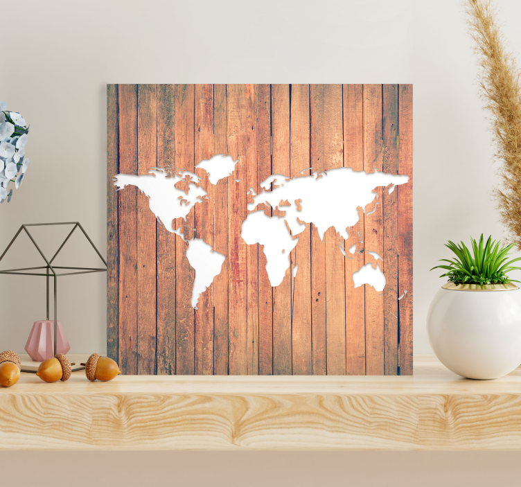 World map wall art wooden world map - TenStickers
