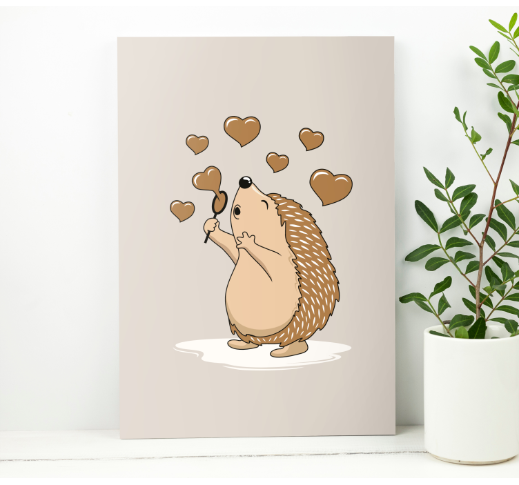 Animal canvas wall art happy hedgehog hearts - TenStickers