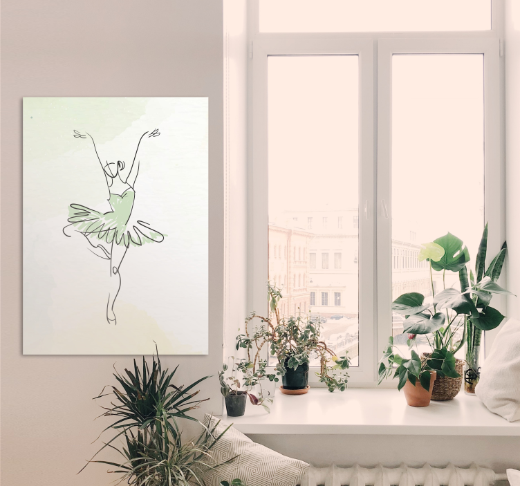 Ballerina in pose line art nursery canvas - TenStickers