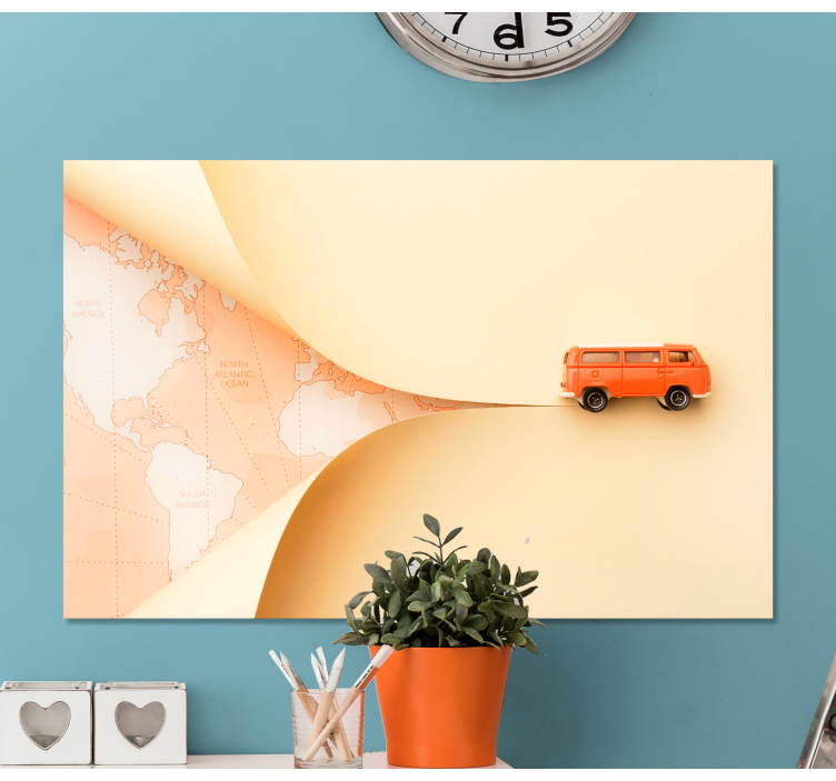 Cityscape wall art traveling orange van - TenStickers