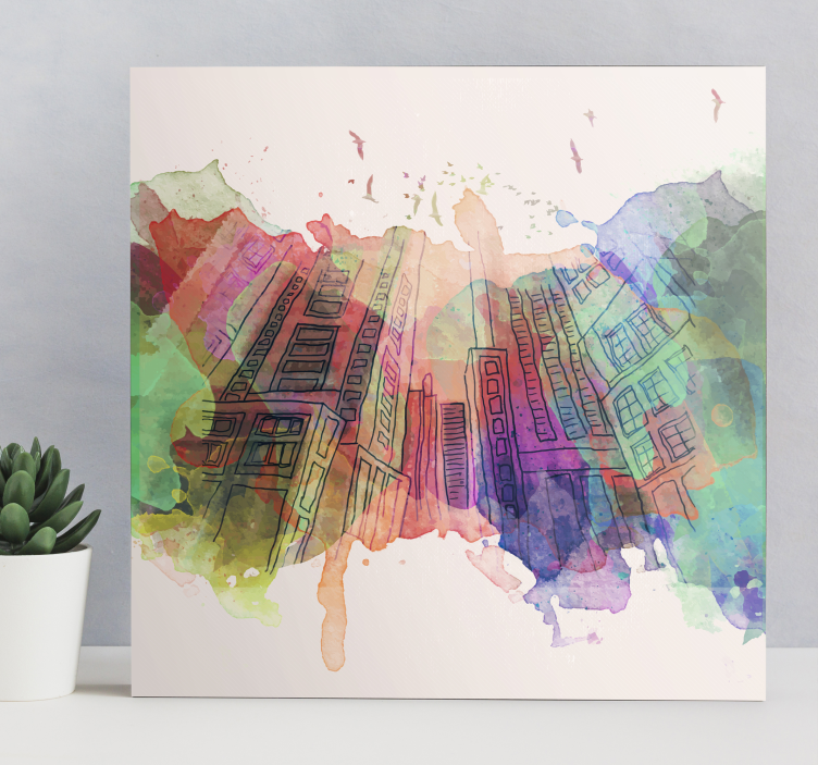 Colorful modern buildings city canvas prints - TenStickers