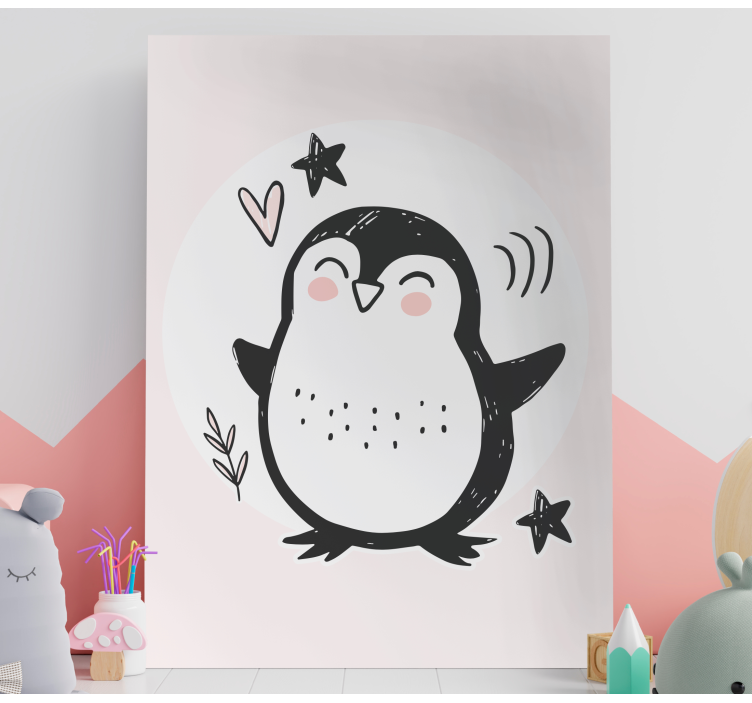 Cute drawn baby penguin doodle nursery canvas - TenStickers