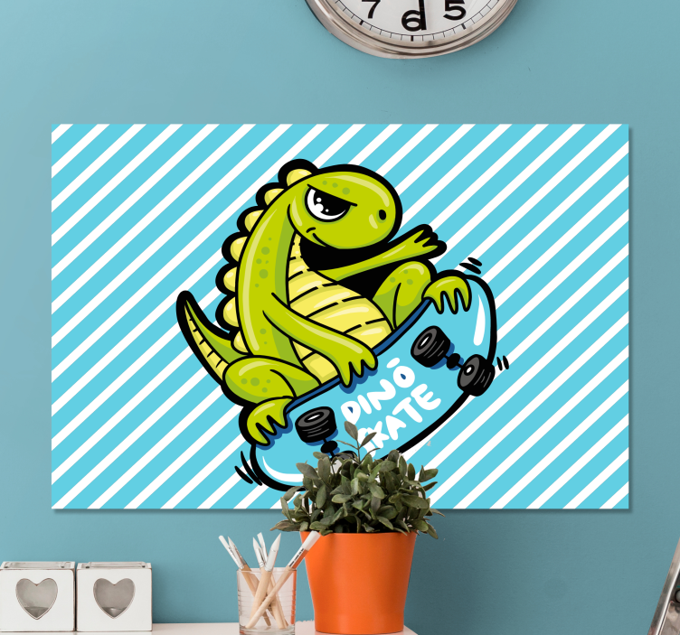 Dinosaur canvas wall art dino skateboard adventure - TenStickers