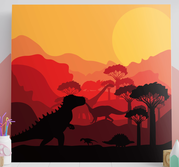 Dinosaur canvas wall art dinosaur silhouette landscape - TenStickers