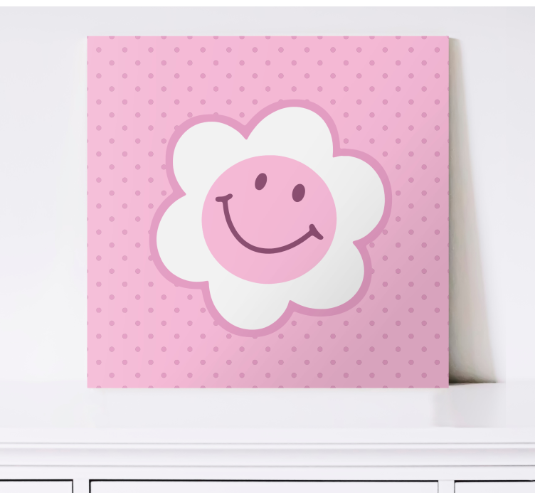 Flower pink and white smiley face canvas - TenStickers