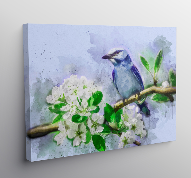 Flowers and Bird Tree wall art canvas - TenStickers