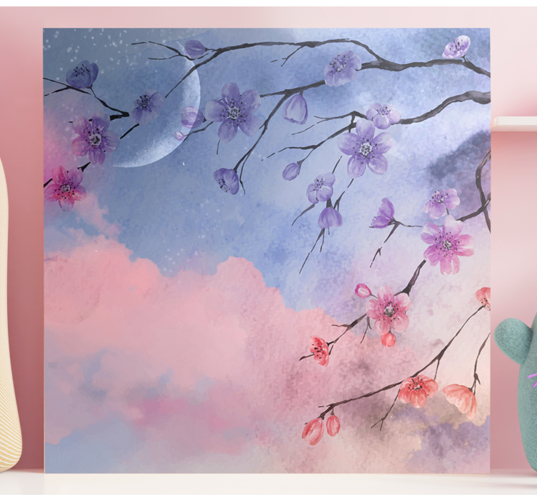 Flowers canvas blooming branches and moon - TenStickers