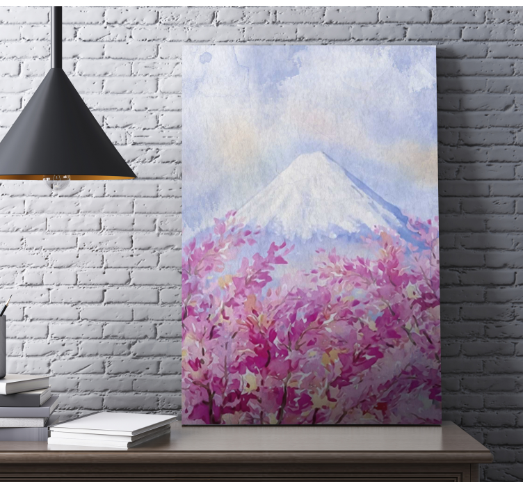 Flowers canvas cherry blossom mountain art - TenStickers