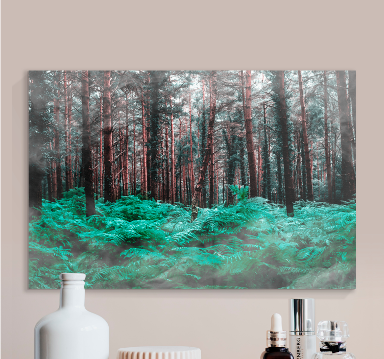 Flowers canvas lush green ferns artwork - TenStickers