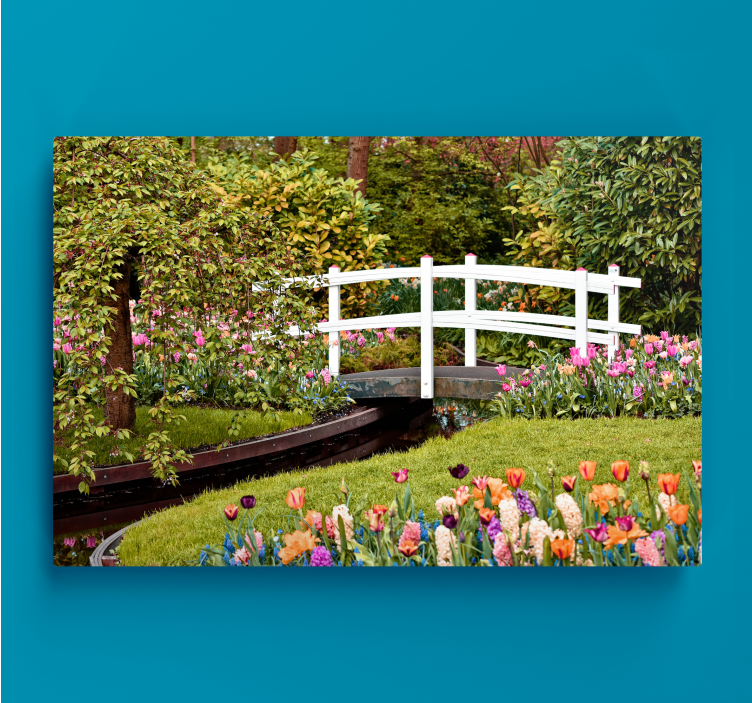 Flowers canvas tranquil garden bridge - TenStickers