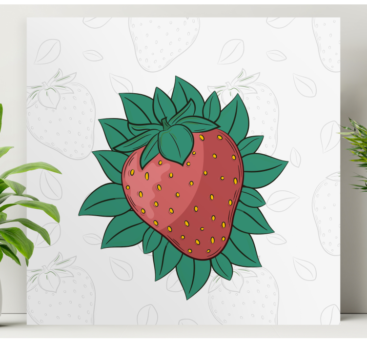 Fruit canvas wall art strawberry with leaves - TenStickers