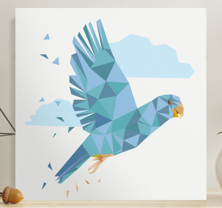 Geometric-animals blue cute parrot  bird canvas - TenStickers