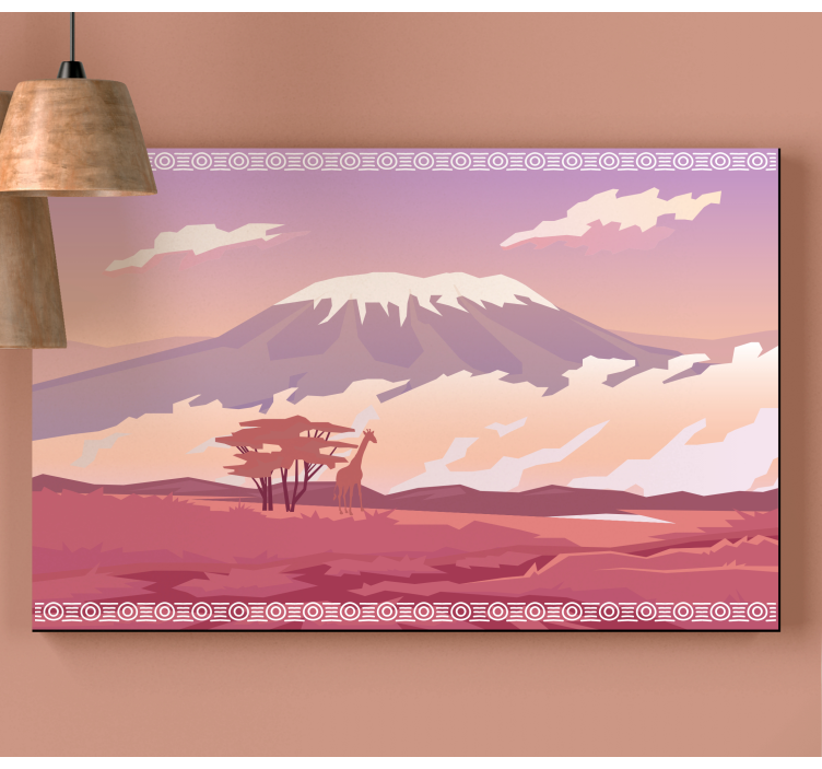 Giraffe mountain view landscape canvas - TenStickers