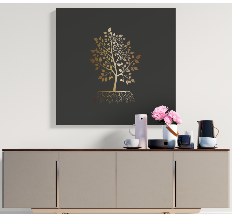 Gold with roots Tree wall art canvas - TenStickers