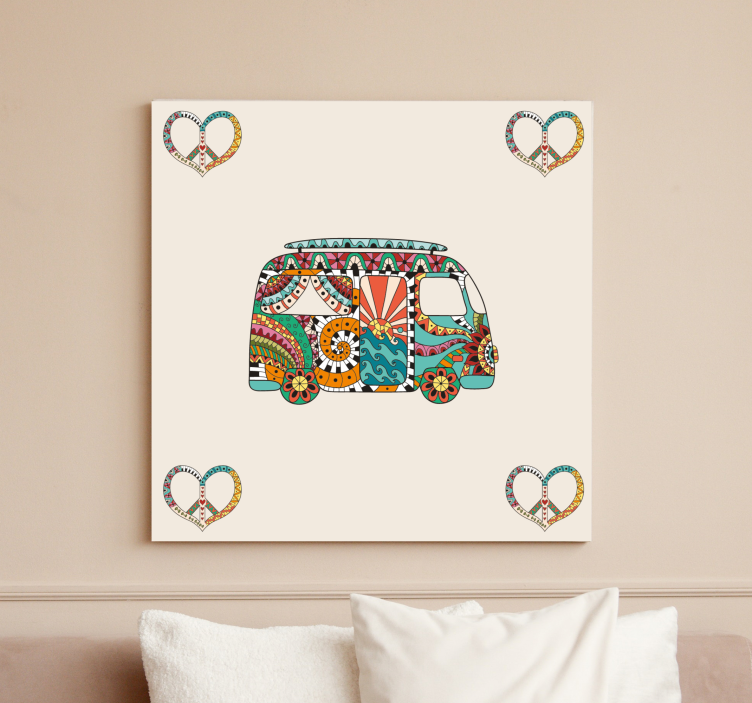 Hippie bus with lots of graffitis retro canvas - TenStickers