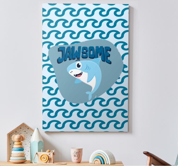 Blue baby shark with name fish canvas - TenStickers