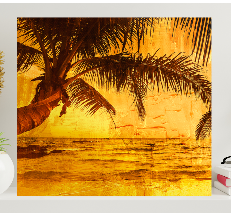 Landscape canvas sunset palm view - TenStickers