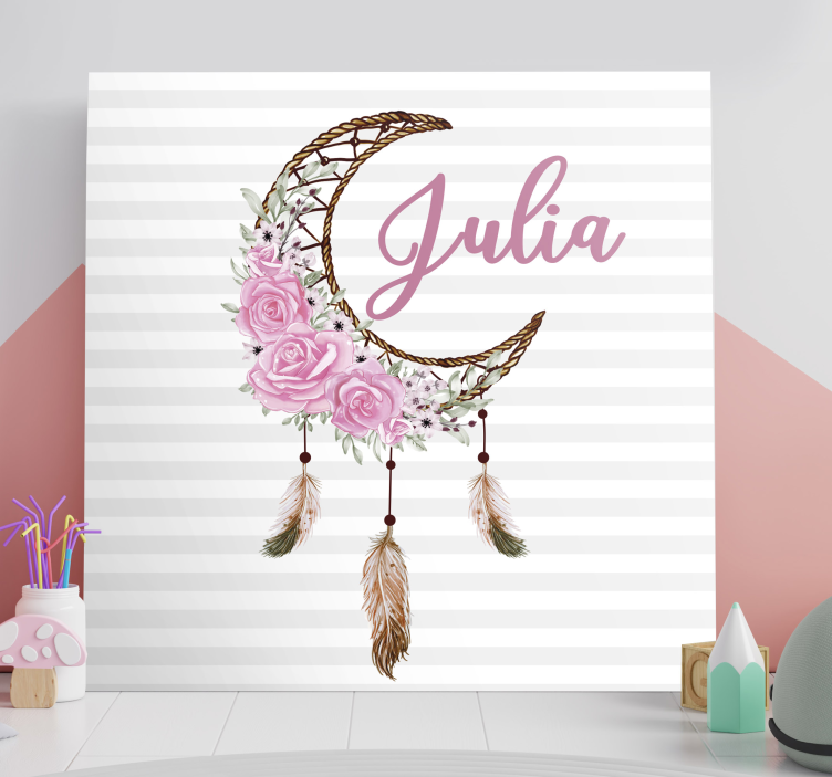 Moon with custom name nursery canvas - TenStickers