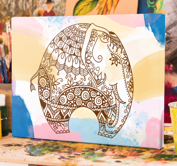 Multicolored flower mandala elephants canvas - TenStickers