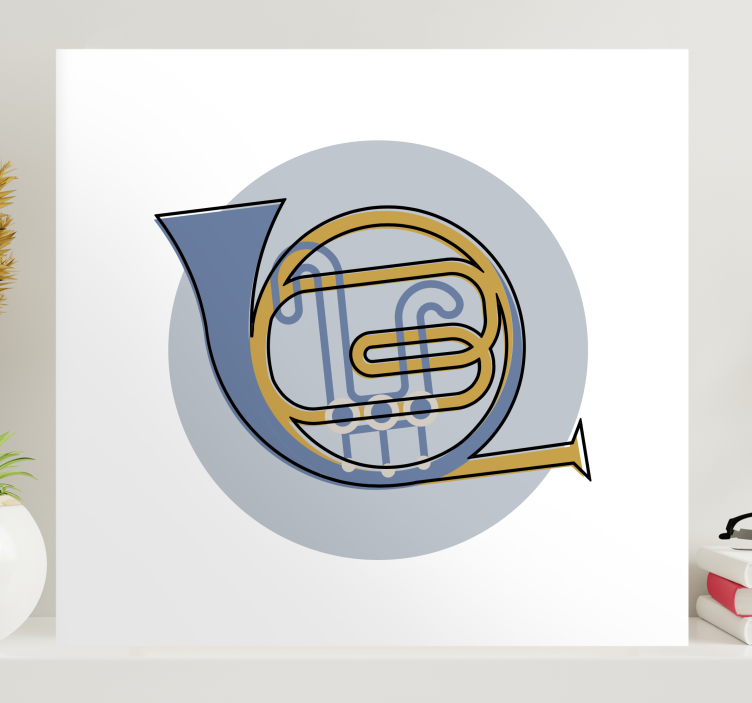Music canvas art french horn outline - TenStickers