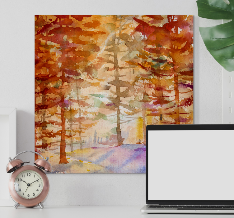 Orange painted trees landscape canvas - TenStickers