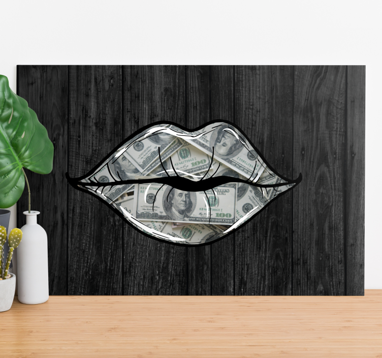 Ornamental canvas print lips with cash - TenStickers