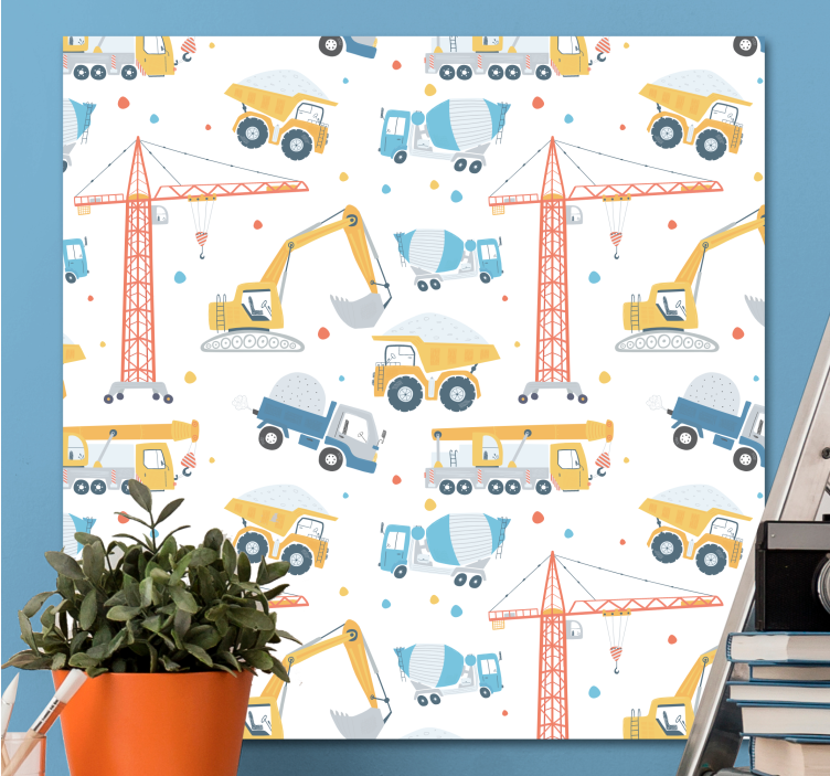 Pastel construction vehicles nursery canvas - TenStickers