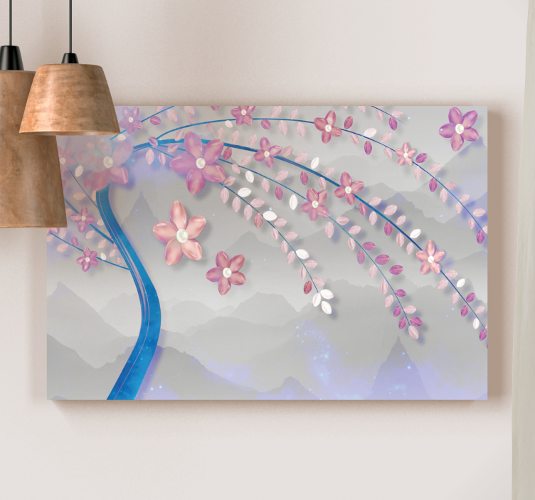 Pink cherry with swirls 3D canvas prints - TenStickers