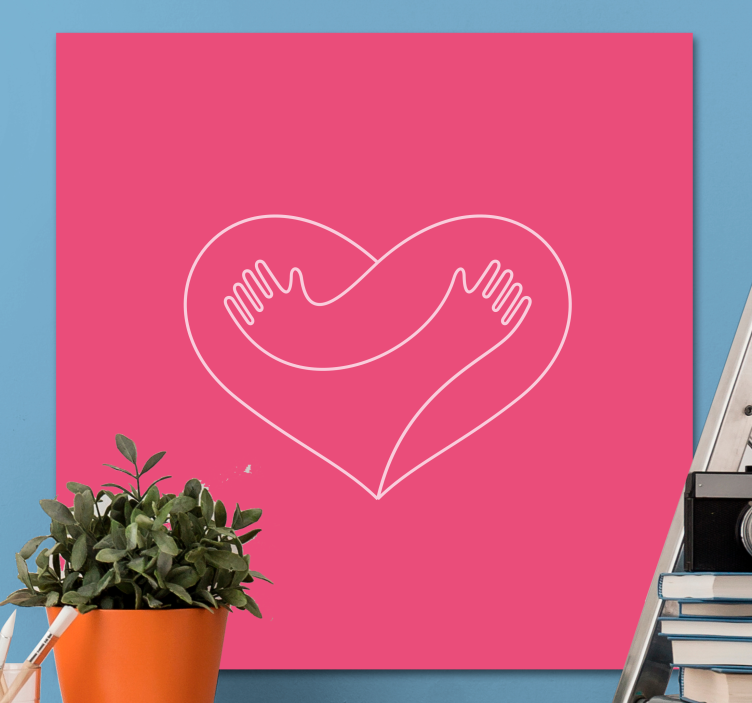 Rustic canvas wall art heart embrace hands - TenStickers