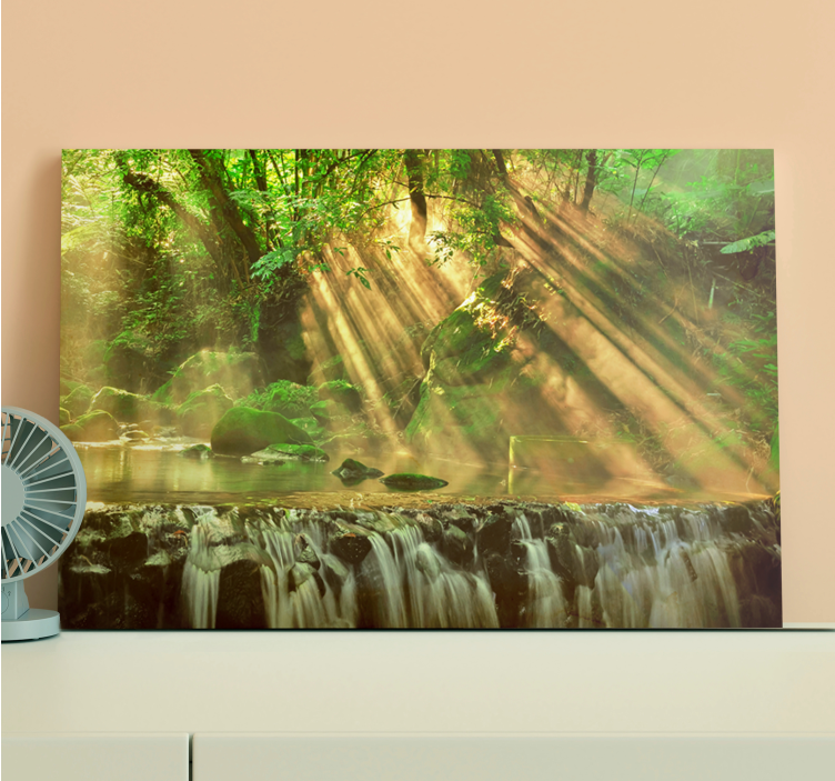 Scenic forest small waterfall landscape canvas - TenStickers