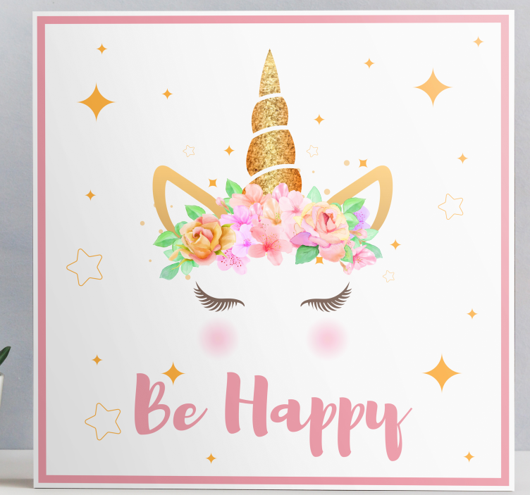 Unicorns phrase be happy unicorn wall print - TenStickers
